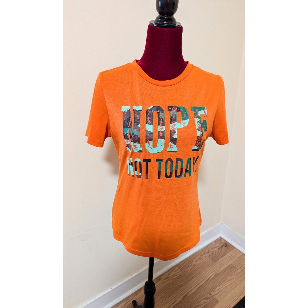 Shein | Orange & Cameo Rib Knit Nope Not Today Tee | Size L